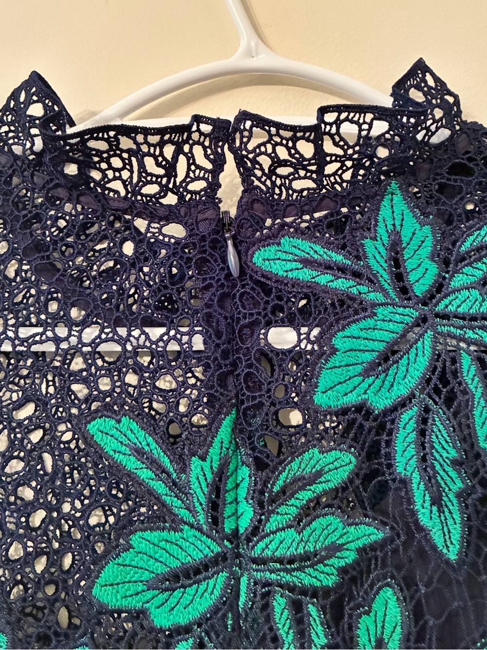 Sea Navy Mini Dress with Green Floral Lace - Picture 6 of 9